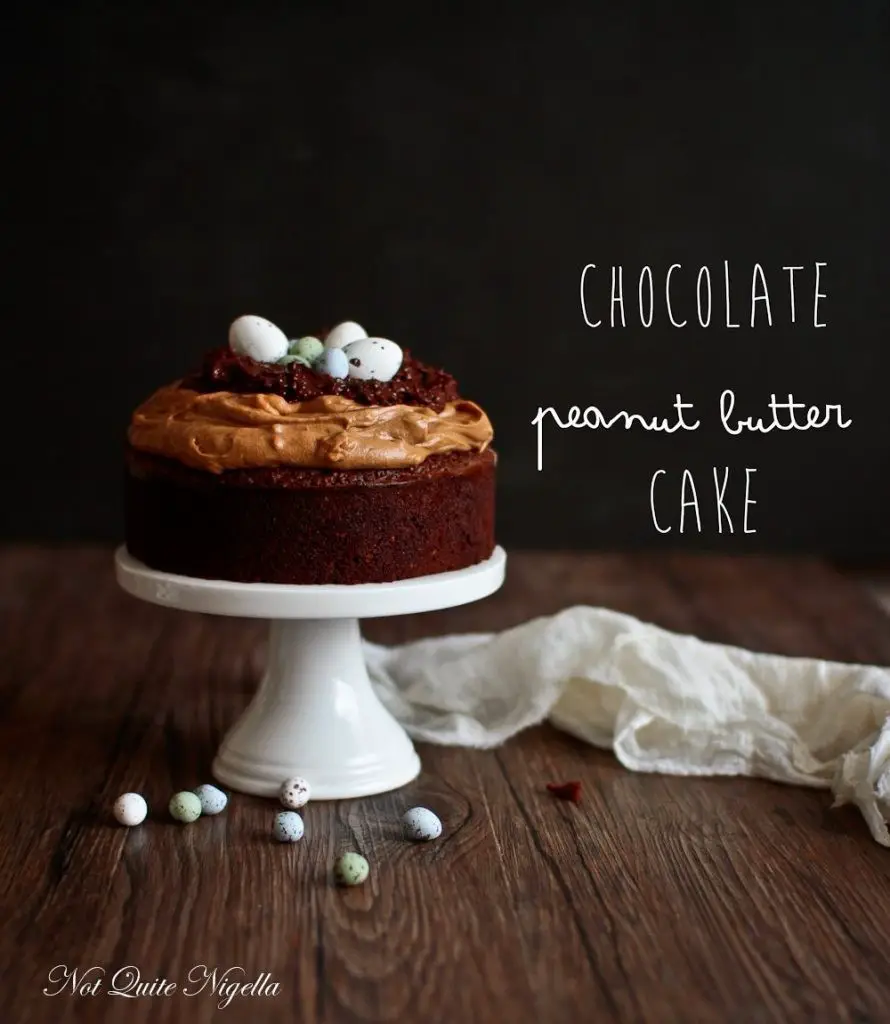 The Gooey Easter Chocolate Peanut Butter Mousse Brownie Cake