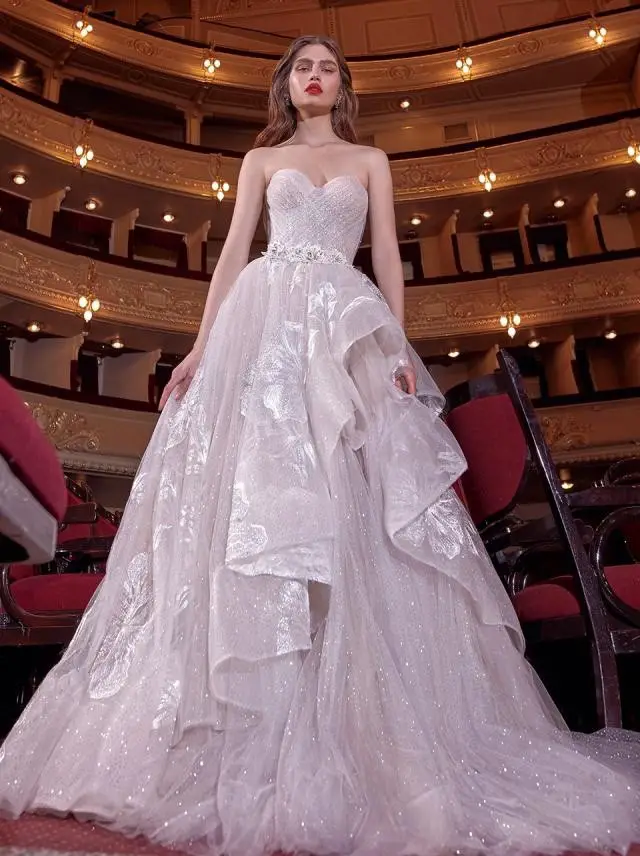 Ball Gown with Cascading Diagonal Ruffles